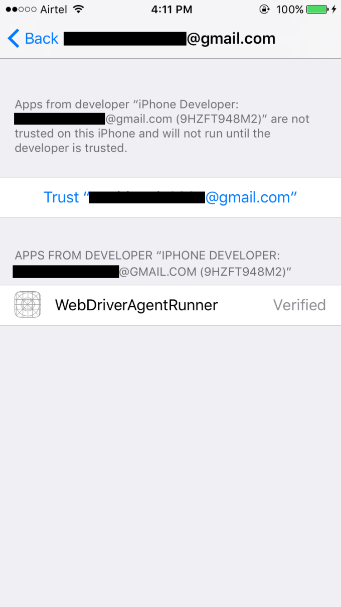 iOS Trust developer screen